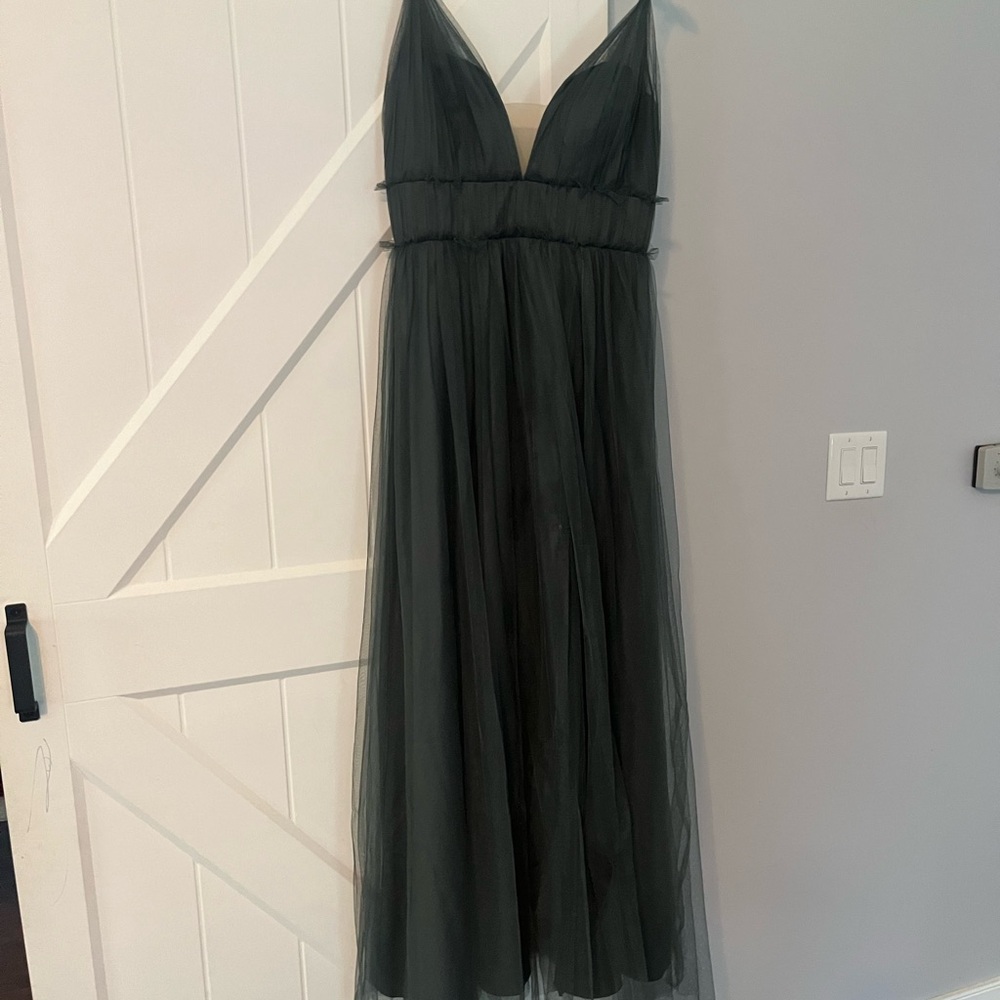 Revelry eucalyptus Plunge Maxi Gown with adjustable straps